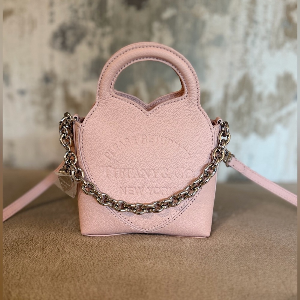 New Tiffany & Co. Blush Pink Mini Return to Tiffany Heart Bag with Silver Chain